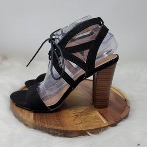 Venus Women's Black Faux Suede Open Toe Strappy 4" Heels 9.5